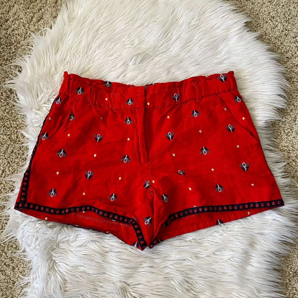 {LOFT} Embroidered Detail Shorts in Red - Women's Small